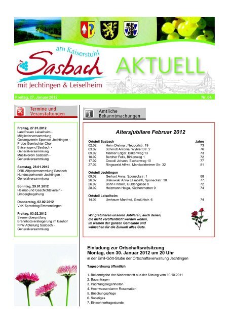 Altersjubilare Februar 2012 - Sasbach am Kaiserstuhl