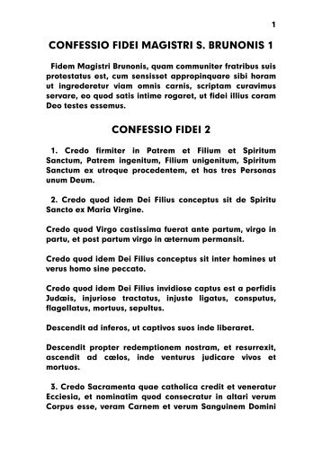 CONFESSIO FIDEI MAGISTRI S. BRUNONIS 1 CONFESSIO FIDEI 2