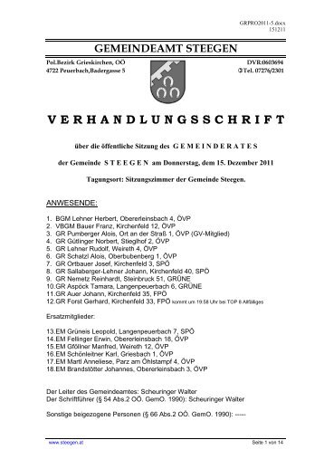 V E R H A N D L U N G S S C H R I F T - Gemeinde Steegen