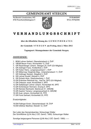 V E R H A N D L U N G S S C H R I F T - Gemeinde Steegen