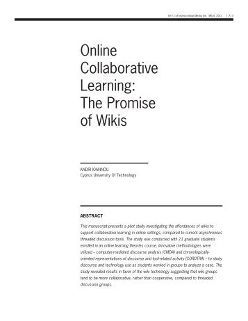 Online Collaborative Learning: The Promise of Wikis - IJIM