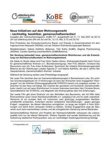 Neue Initiativen Auf Dem Wohnungsmarkt - KoBE