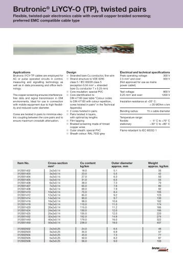 Brutronic® LiYCY-O (TP), twisted pairs - brunskabel