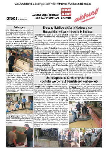 Hauptschüler müssen frühzeitig in Betriebe - Bau-ABC Rostrup