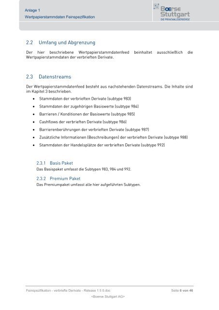 Feinspezifikation - Börse Stuttgart