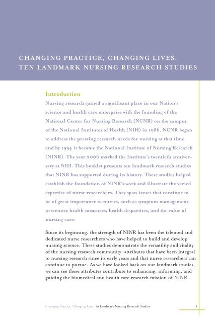 10 Landmark Nursing Research Studies - National Institute of ...