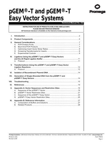 pGEM®-T and pGEM®-T Easy Vector Systems - Normalesup.org