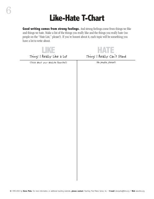 T Chart Writing Strategy