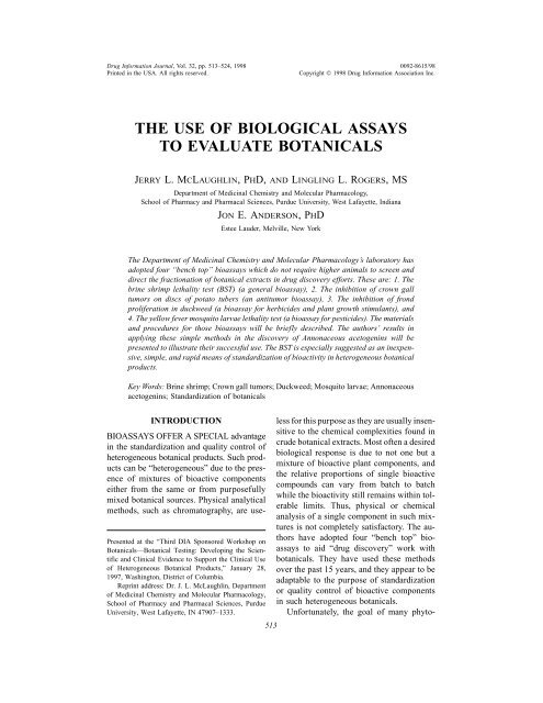 the use of biological assays to evaluate botanicals - Drug ...