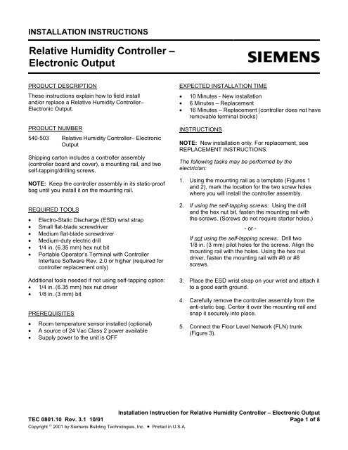 Installation Instructions for TEC Custom Solutions Project ... - Siemens