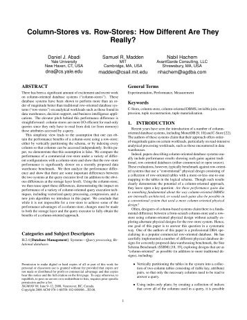 Column-Stores vs. Row-Stores - MIT Database Group