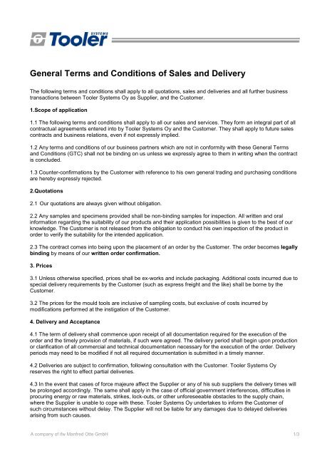 General Terms and Conditions of Sales and Delivery - ifw