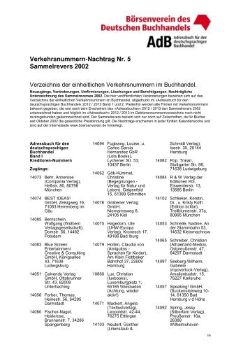 Verkehrsnummern-Nachtrag Nr. 5 Sammelrevers 2002