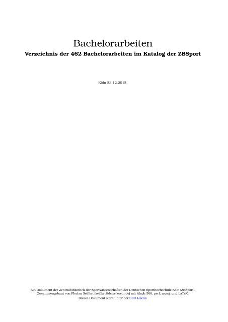 Bachelorarbeiten Zentralbibliothek Der Sportwissenschaften