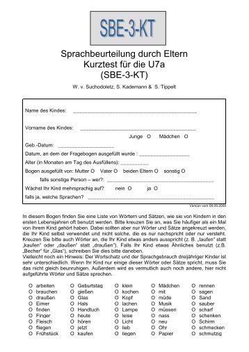 Sprachbeurteilung durch Eltern Kurztest für die U7a (SBE-3-KT)