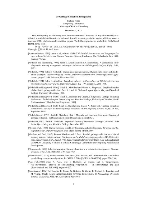 Garbage Collection Bibliography Computer Science At Kent