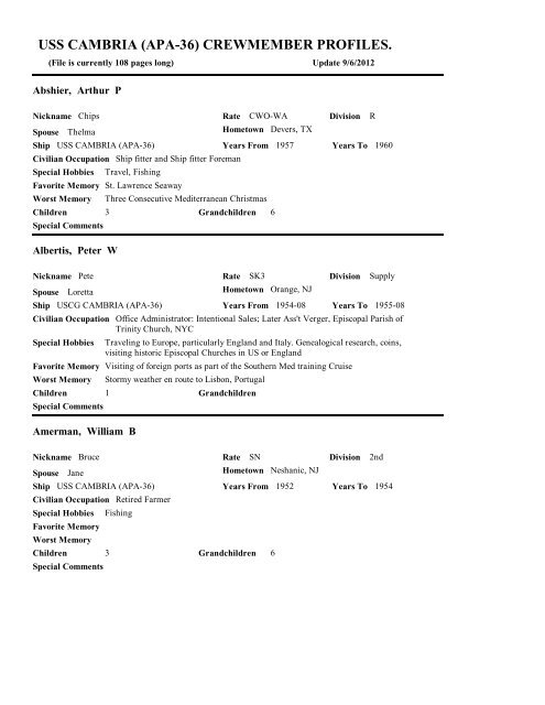 Uss cambria (apa-36) - Military Locator &amp; Reunion Service