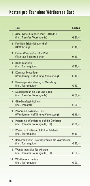 Wörthersee Card Broschüre 2011 - Produkte