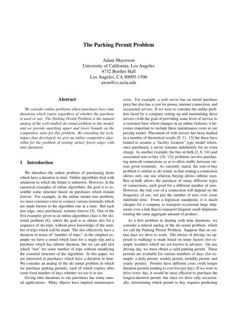 The Parking Permit Problem - CiteSeerX