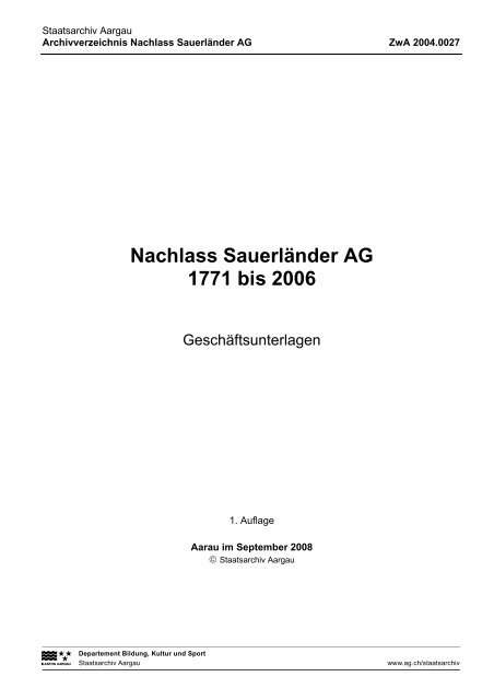 Nachlass Sauerländer AG 1771 bis 2006