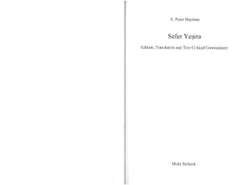 Sefer Yesira. Edition, Translation and Text-Critical Commentary