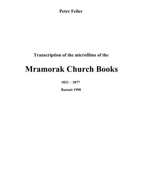 Mramorak Church Books - Banatbooks - Family Books of the Banat