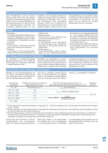 Anhang Arbeitsblatt K8 Wasseraufbereitung für ... - Buderus