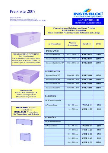 Preiliste 2007 WT - INSTA BLOC :: Installationssysteme