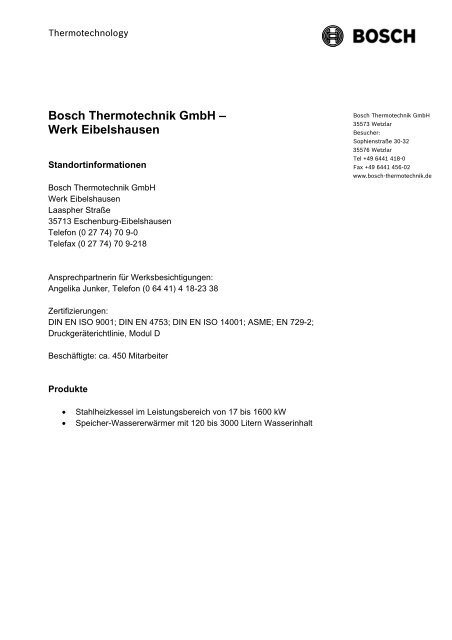Bosch Thermotechnik GmbH – Werk Eibelshausen