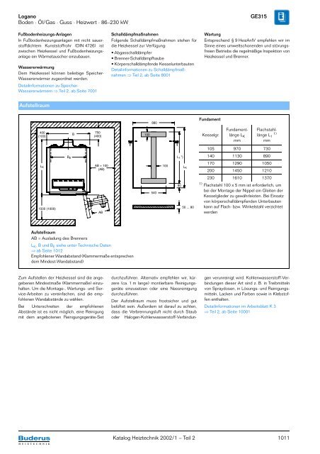 GE315 Logano Boden · Öl/Gas · Guss · Heizwert · 86–230 ... - Buderus