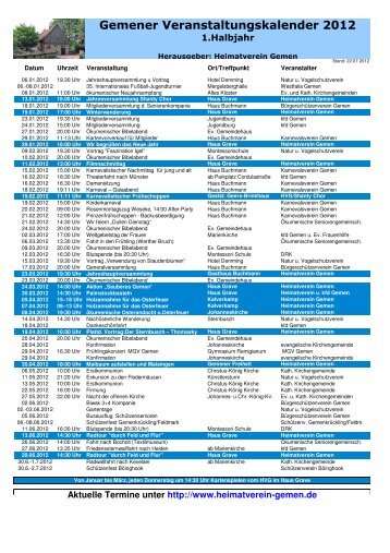 Gemener Veranstaltungskalender 2012 - beim Heimatverein Gemen ...