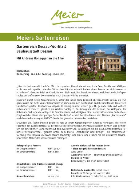Meiers Gartenreisen Gartenreich Dessau-Wörlitz ... - Ernst Meier AG