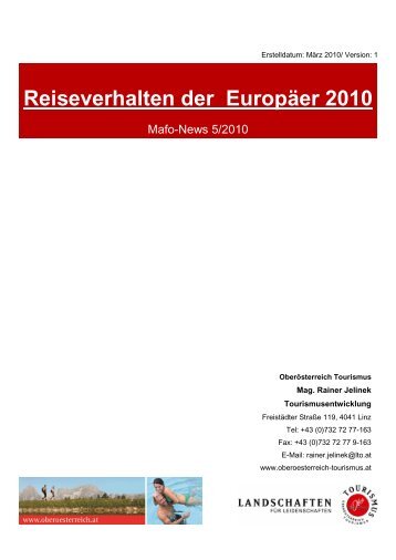 Reiseverhalten der Europäer 2010 - Oberösterreich Tourismus