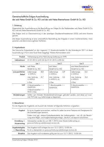 Gemeinschaftliche Erdgas-Ausschreibung der swb Netze GmbH ...