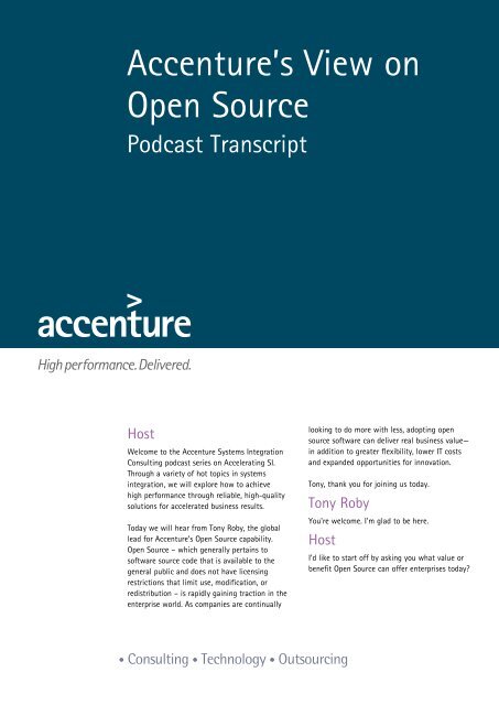 Accenture's View on Open Source