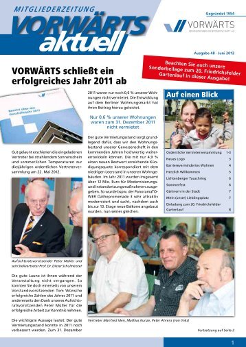 mitgliederzeitung - Wohnungsbaugenossenschaft VORWÄRTS eG