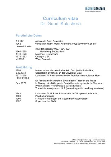 Curriculum vitae Dr. Gundl Kutschera - Institut Kutschera