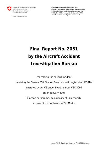 Final Report No. 2051 by the Aircraft Accident Investigation Bureau