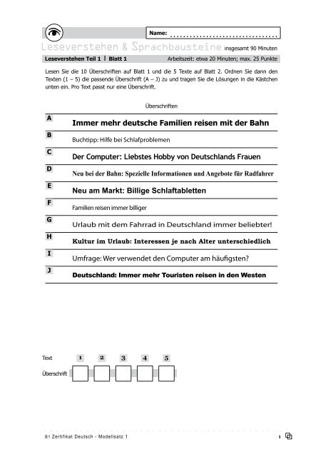 Leseverstehen & Sprachbausteine