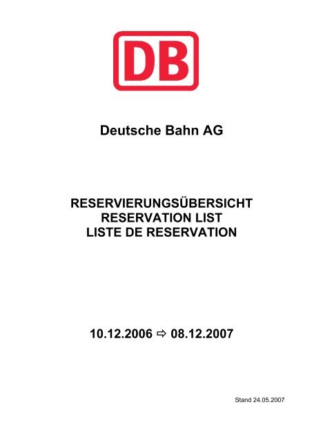 Deutsche Bahn AG RESERVIERUNGSÜBERSICHT ... - Trenomania