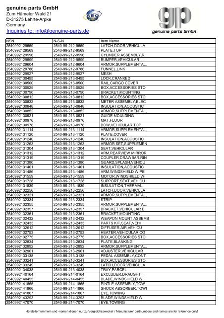 genuine parts GmbH Inquiries to: info@genuine-parts.de
