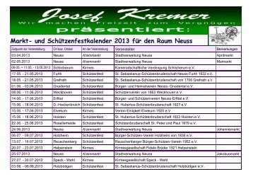 Markt- und Schützenfestkalender 2013 für den Raum Neuss