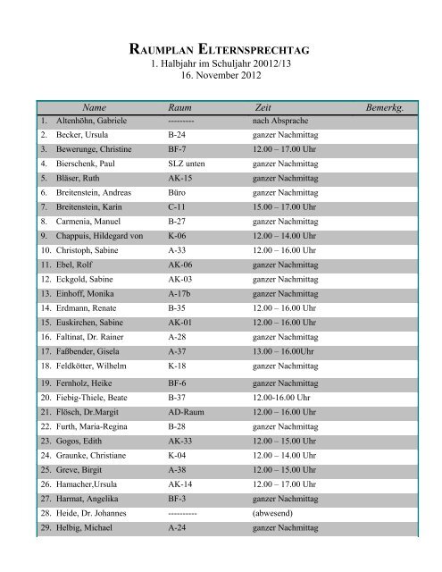 raumplan elternsprechtag
