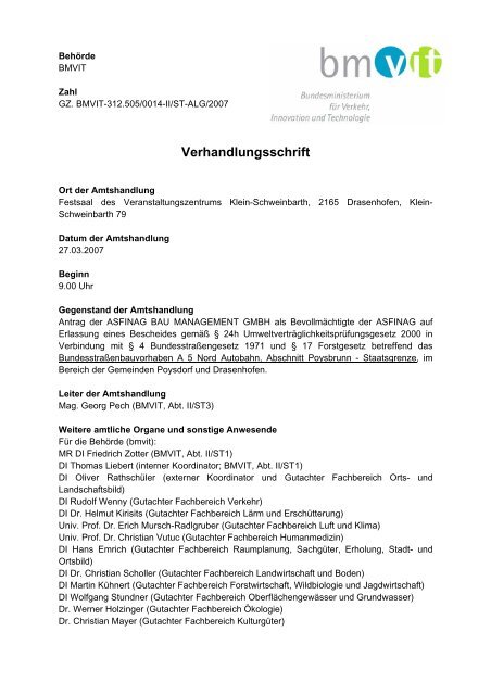 Verhandlungsschrift - Bundesministerium für Verkehr, Innovation ...