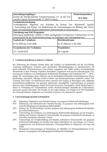 Forschungszentrum Karlsruhe in der Helmholtz ... - PTKA