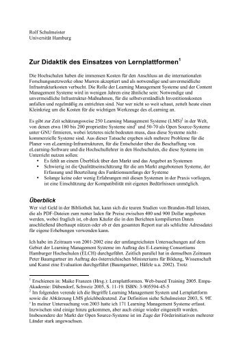 Zur Didaktik des Einsatzes von Lernplattformen1 - ZHW - Universität ...