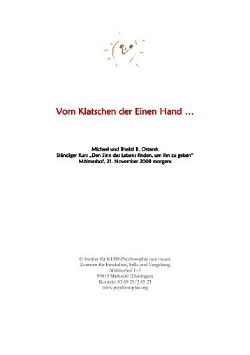 Vom Klatschen der Einen Hand … Vom Klatschen der Einen Hand …