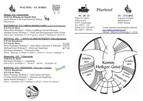 Pfarrbrief Nr_2012_20_21 - Pfarrei Arnschwang