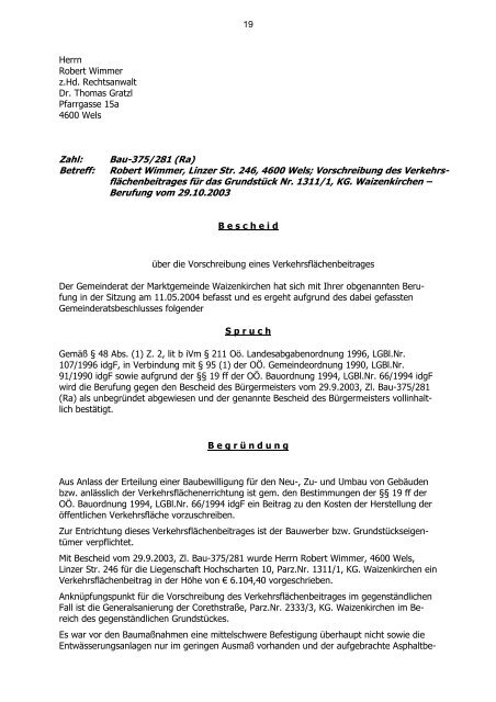 Verhandlungsschrift - Marktgemeinde Waizenkirchen - Land ...