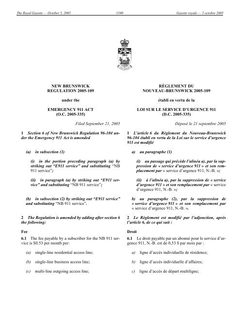 Notice to Readers - Gouvernement du Nouveau-Brunswick